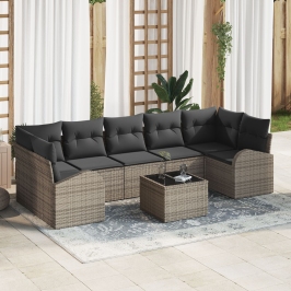 Conjunto de Sofá de Jardín de 8 Piezas con Cojines Gris Polirratán