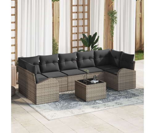Conjunto de Sofá de Jardín de 8 Piezas con Cojines Gris Polirratán