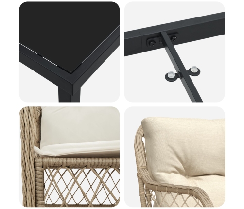 Conjunto de Comedor de Jardín  de 9 Piezas con Cojines Beige Poliratán