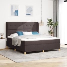 Cama Box Spring  con colchón marrón oscuro 180x200 cm tela