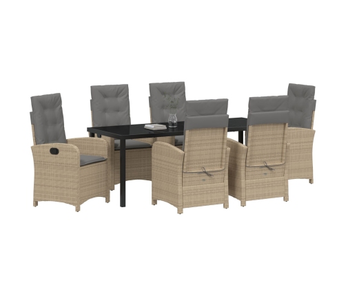 Juego de comedor de jardín  de 7 piezas con cojines - Poliratán beige