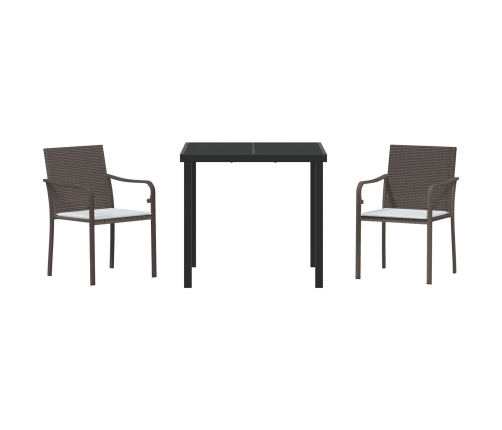 Set de comedor exterior  de 3 piezas con cojines - Ratán marrón