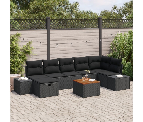 Conjunto de Sofá de Jardín  8 Piezas Negro, Marrón Ratán, Madera