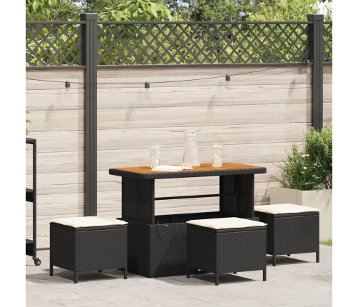 Conjunto de Comedor de Jardín de 4 Piezas con Cojines Negros de Poliratán y Acacia
