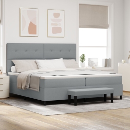 Cama con Muelles, Colchón y Banco Gris Claro 200x200 cm Tela