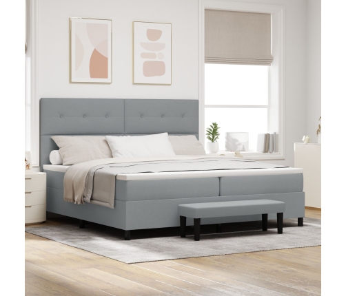 Cama con Muelles, Colchón y Banco Gris Claro 200x200 cm Tela