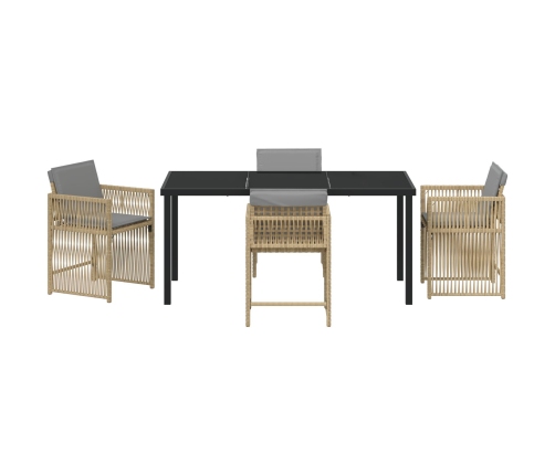 Juego de Comedor de Jardín de 5 Piezas con Cojines Beige Poliratán