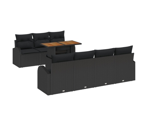 Conjunto de Comedor de Jardín de 8 Piezas con Cojines Negro Poliratán Acacia