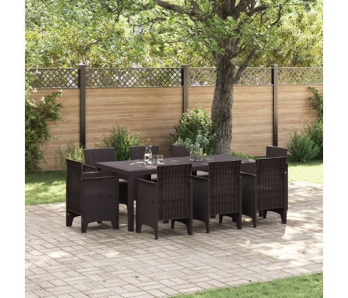 Conjunto de Comedor de Jardín de 9 Piezas con Cojines Marrón Rattan Sintético