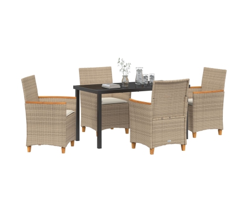 Conjunto de Comedor de Jardín  de 5 Piezas con Cojines Beige Poliratán