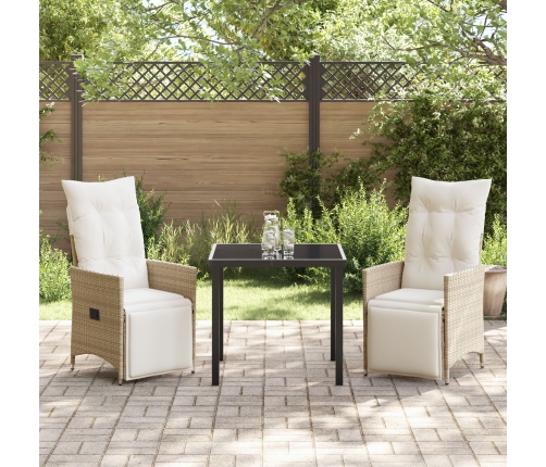 Juego de Comedor de Jardín de 3 Piezas  con Cojines Beige Poliratán