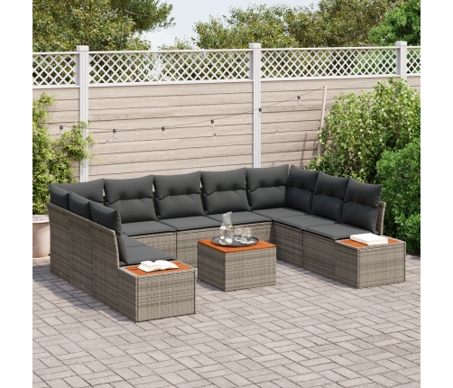Sofá de Jardín de 10 Piezas con Cojines Gris de Rattan Sintético