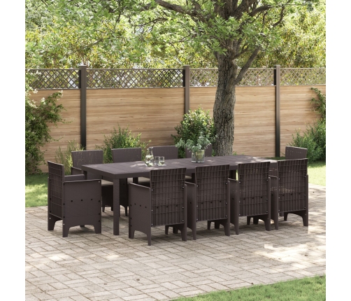 Conjunto de 11 Piezas de Comedor de Jardín con Cojines Marrón Ratán Poliéster