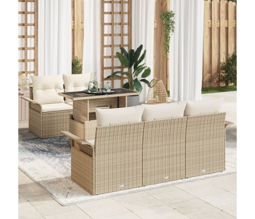 Juego de Sofá de Jardín de 6 Piezas con Cojines Beige Polirratán