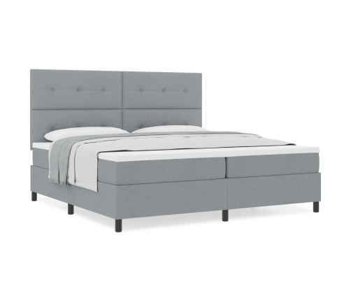 Cama de Resortes con Colchón Gris Claro 200x200 cm Tela