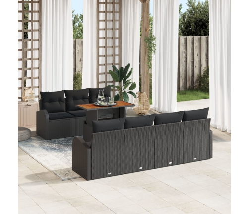 Conjunto de Comedor de Jardín de 8 Piezas con Cojines Negro Poliratán Acacia