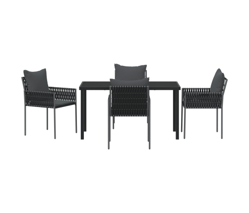 Juego de Comedor de Jardín  de 5 Piezas con Cojines Negro Poliratán