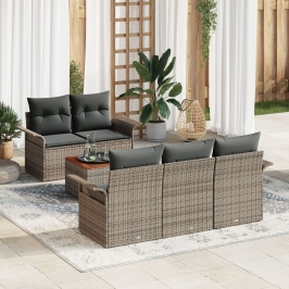 Juego de Sofás de Jardín de 6 Piezas con Cojines Gris Poliratán Acacia