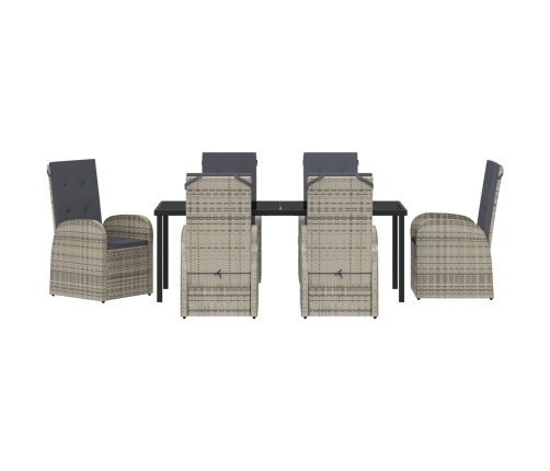 Conjunto de Comedor de Jardín de 7 Piezas con Cojines Gris de Poliratán