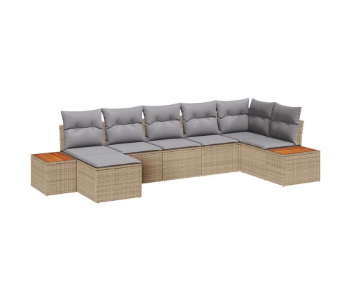 Conjunto de Sofá de Jardín de 7 Piezas con Cojines Beige de Poliratán y Acacia