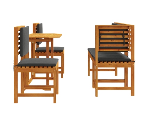 Set de Comedor de Jardín de 5 Piezas con Cojines de Madera de Acacia