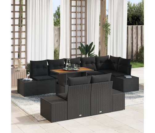 Set de Sofá de Jardín  de 9 Piezas con Cojines Ratán Poliéster Negro