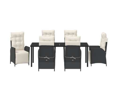 Juego de Comedor de Jardín de 7 Piezas Rattan Poliéster Negro
