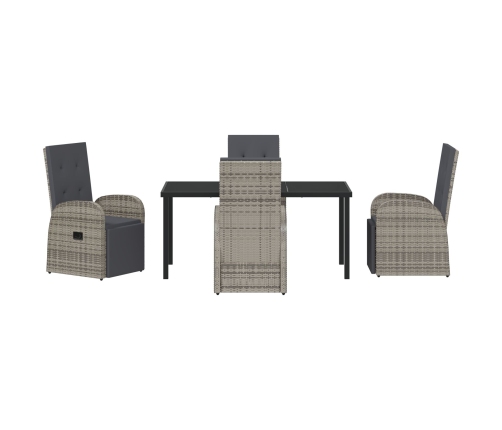 Juego de Comedor de Jardín de 5 Piezas con Cojines Gris Poliratán