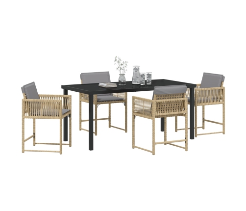 Set de Comedor de Jardín de 5 Piezas  con Cojines Beige de Ratan Poli