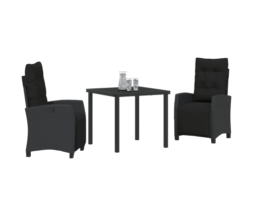 Conjunto de Comedor de Jardín de 3 Piezas Ratán Poliéster Negro