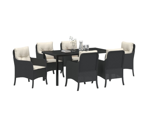 Set de Comedor de Jardín  7 Piezas con Cojines Negro Poliratán
