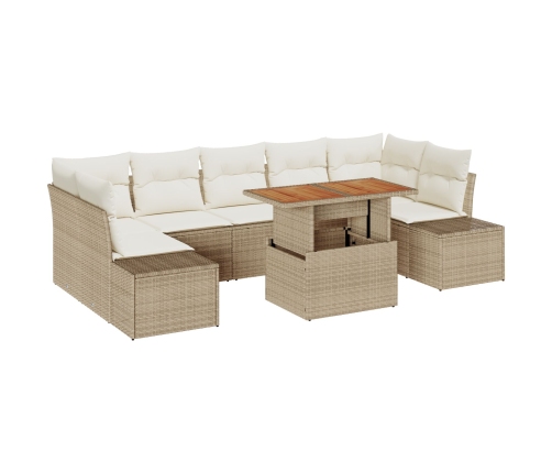Conjunto de sofá de jardín de 8 piezas con cojines beige de ratán sintético