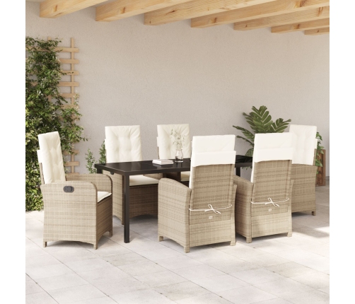 Conjunto de Comedor de Jardín de 2 Piezas de  con Cojines en Ratán Poliéster Beige