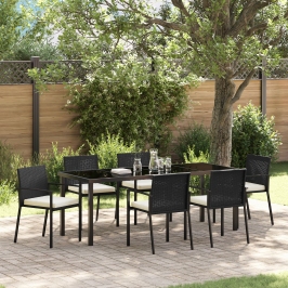 Conjunto de Comedor de Jardín de 7 Piezas de Ratan Negro