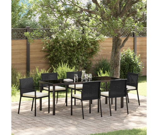 Conjunto de Comedor de Jardín de 7 Piezas de Ratan Negro
