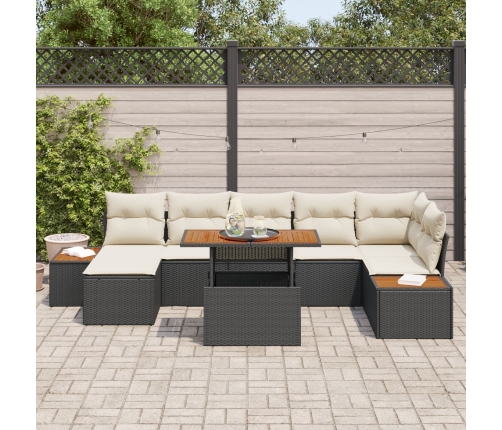 Juego de Comedor de Jardín de 8 Piezas con Cojines Negro Rattan Poliéster Acacia
