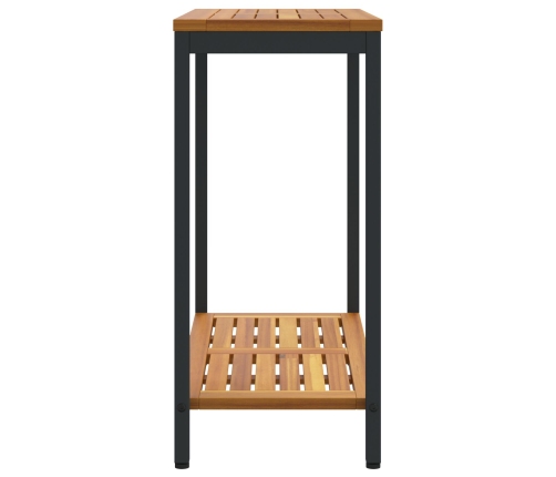 Mesa de Exterior  Natural y Negra 35x80x75 cm de Madera Sólida y Acero