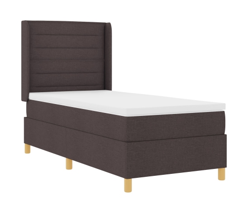 Cama Box Spring  con Colchón y LED Marrón Oscuro 90x200 cm Tela