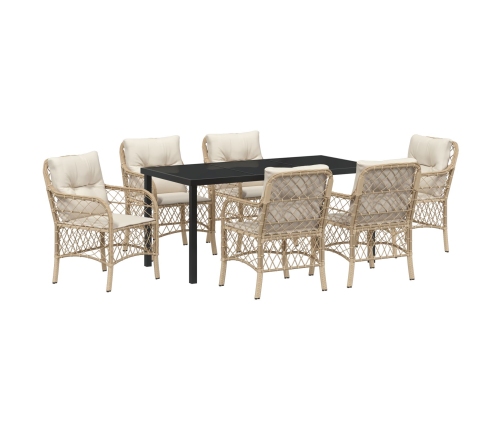 Juego de Comedor de Jardín de 7 Piezas con Cojines Beige Ratán Polímero