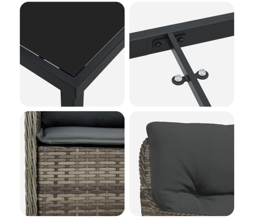 Conjunto de Comedor de Jardín  de 5 Piezas con Cojines Gris Poliratán