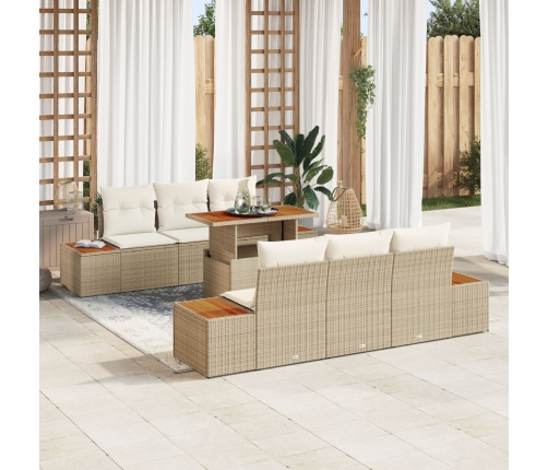 Juego de Sofá de Jardín  Set de 7 Beige Ratán Comedor de Jardín