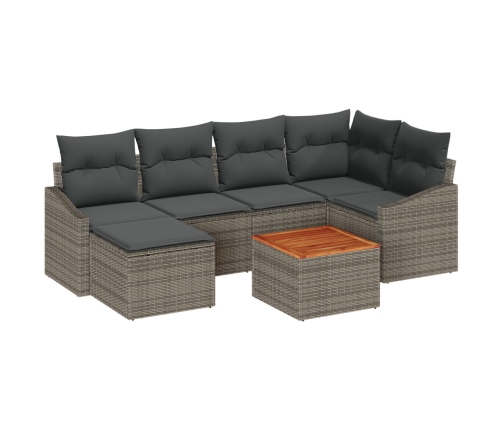 Set de Sofás de Jardín  de 7 Piezas con Cojines Ratán Gris Acacia
