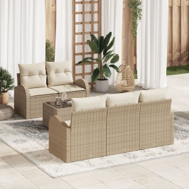 Juego de Sofá de Jardín de 6 Piezas con Cojines Beige Ratán Polimérico