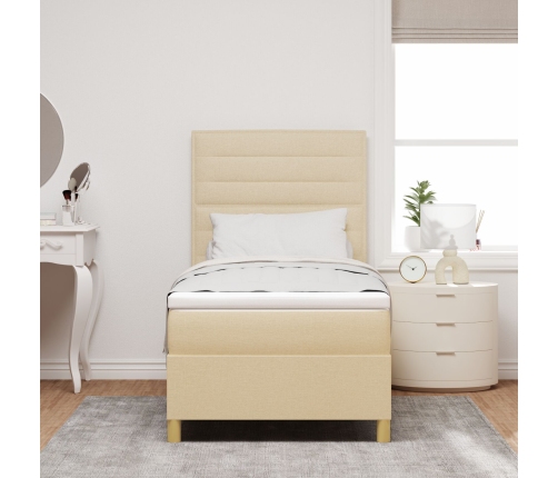 Cama con somier  con colchón y LED crema 100x200 cm tela