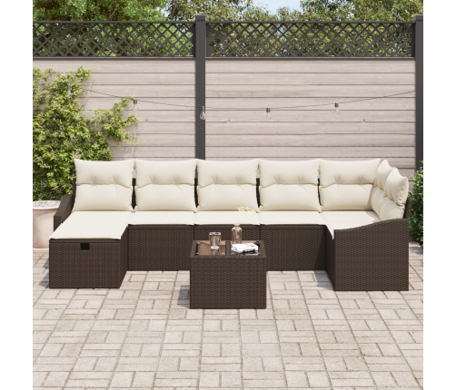 Conjunto de Sofás de Jardín de 8 Piezas con Cojines Marrón Ratán Sintético