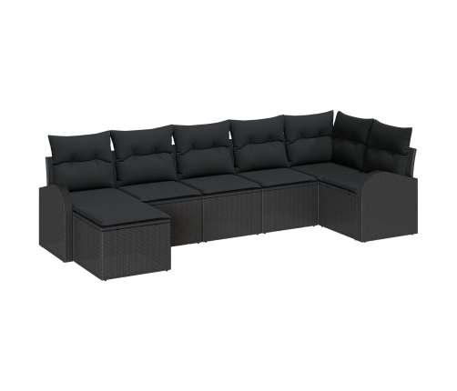 Conjunto de Sofá de Jardín  7 Piezas Negro Poliratán