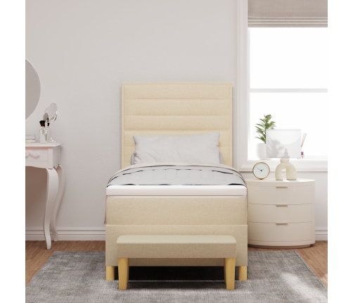 Cama con Somier  con Colchón y Banco Crema 90x200 cm Tela