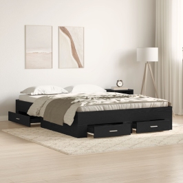 Cama con Cajones  Negro Roble 135x190 cm Madera Engineered