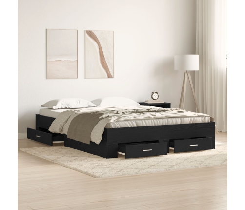 Cama con Cajones  Negro Roble 135x190 cm Madera Engineered