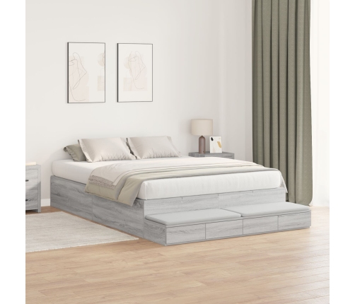 Marco de Cama con Almacenamiento  Gris Madera Resistente